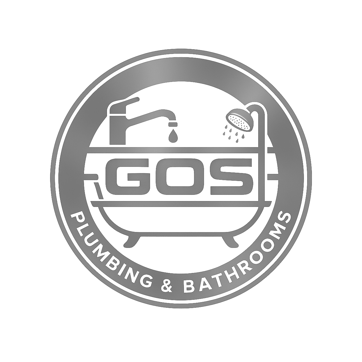 gos plumbing & bathrooms logo upscaled transparent light greyscale